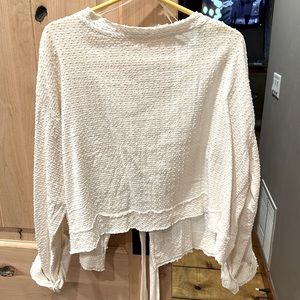 Free People Ivory oversized blouse with super cute detailed bow / button back